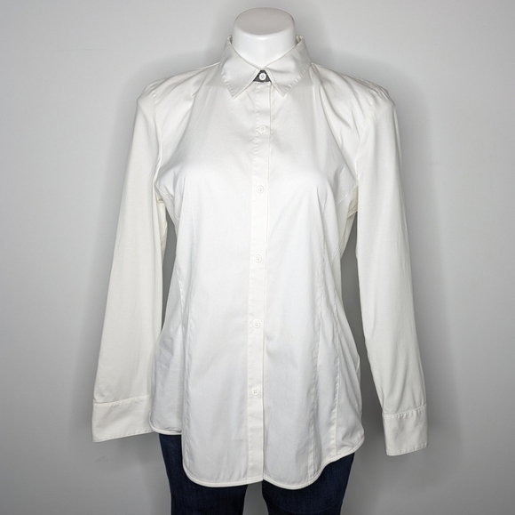 Lafayette 148 white collared button up shirt 12 - Picture 1 of 9
